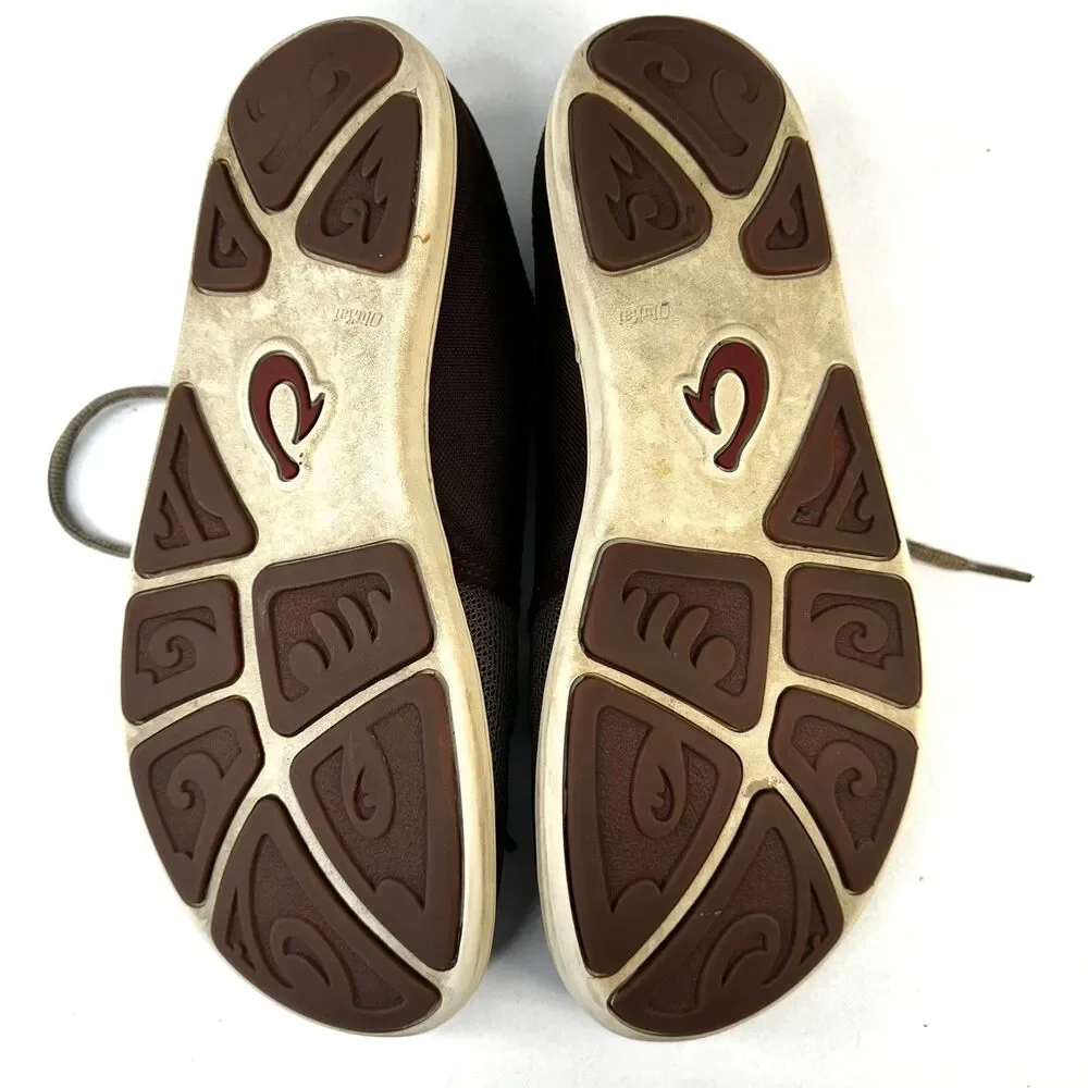 OluKai Nohea Moku Shoes Mens Size 9.5 Brown Tan Slip Lace Up Low Top Casual
